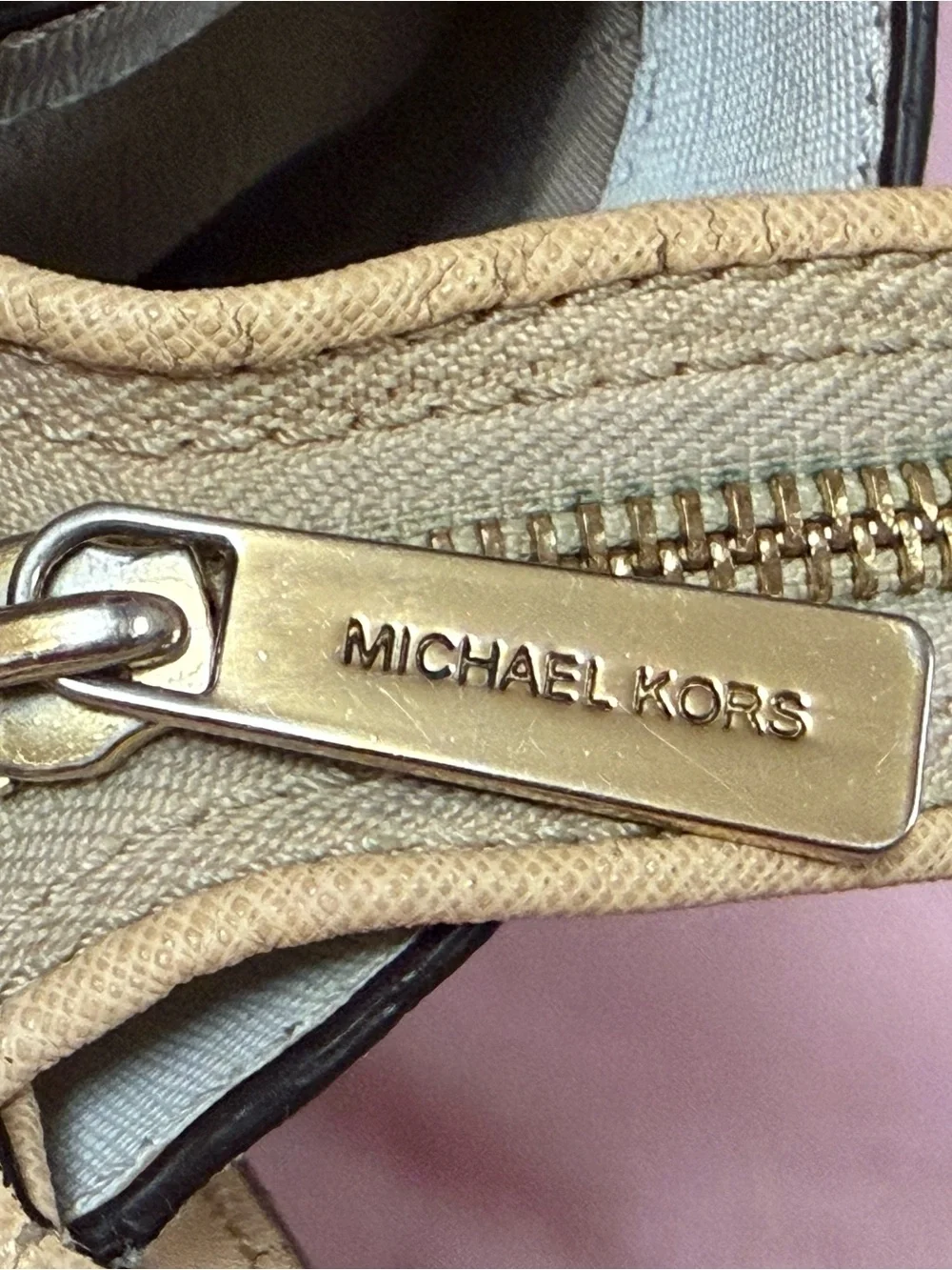 Michael Kors Selma Tan and White Saffiano Leather Satchel